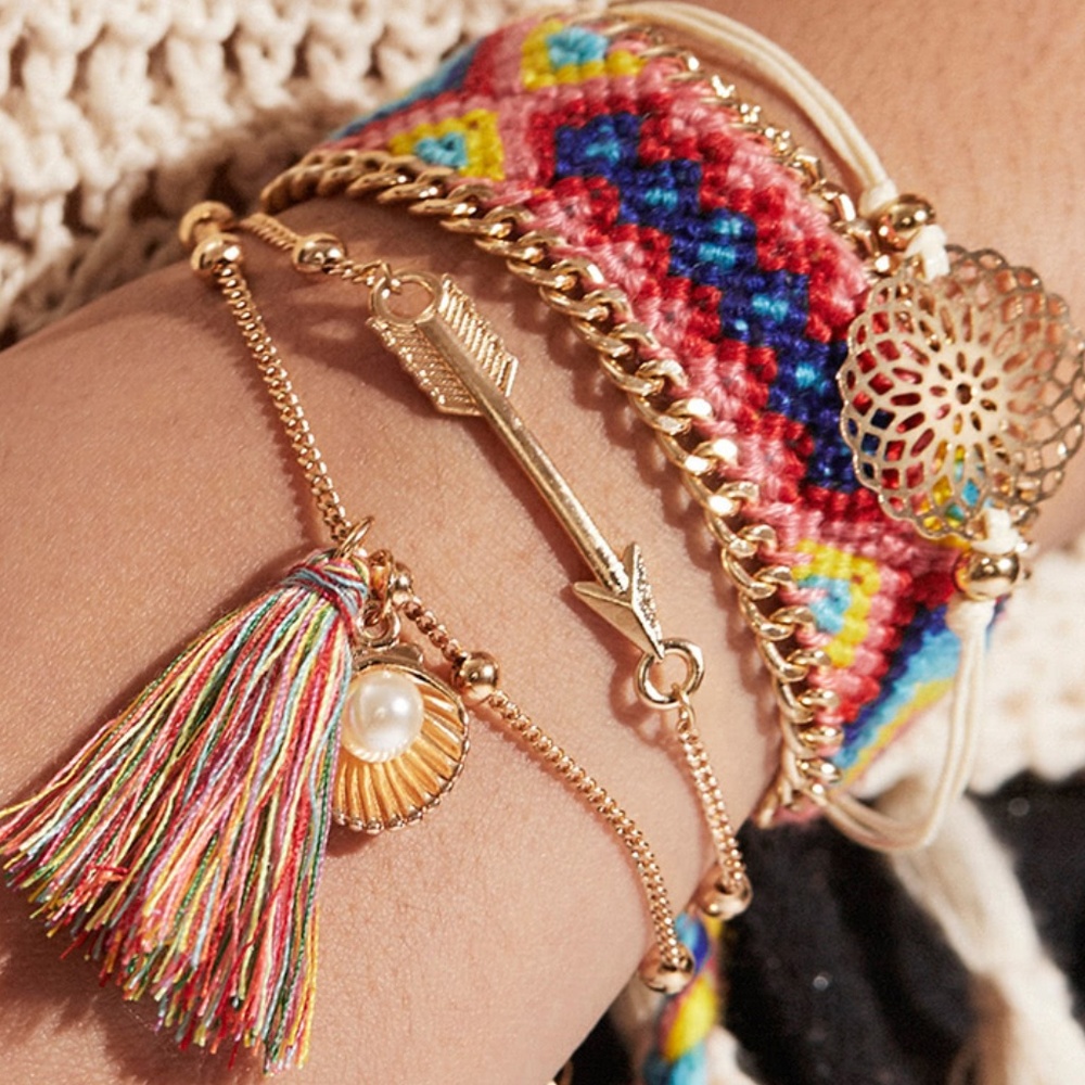 Boho Tassel Charm Bracelet Set